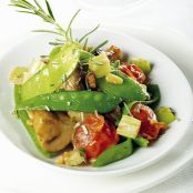 Mange-tout with Tomatoes, Celery and Pine Nuts