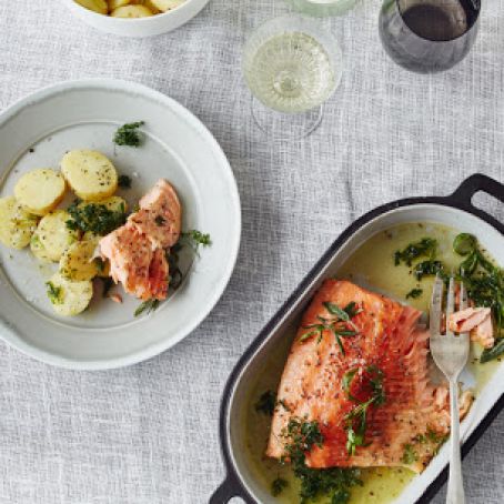 Salmon with Potato Salad and Horseradish Yogurt