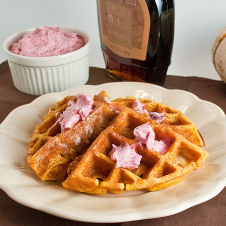 Toasty Pumpkin Waffles with Maple Cranberry Butter