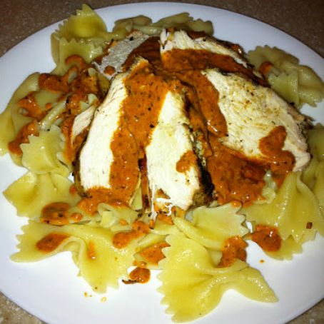 Grilled Chicken with Cajun Cream Sauce over Bow Tie Pasta