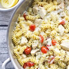 One Pan Spicy Lemon Chicken Pasta with Tomatoes