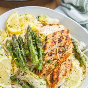 Creamy Lemon Grilled Chicken, Asparagus and Artichoke Pasta