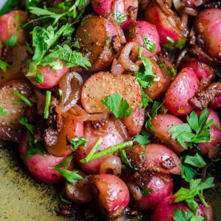 Braised Radishes with Shallots & Bacon