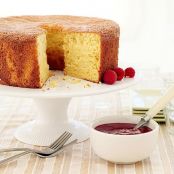 Orange Passover Sponge Cake with Raspberry Sauce