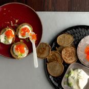 LEMON BLINIS WITH CAVIAR AND SCALLION CRÈME FRAICHE
