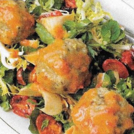 Grilled Mini Chicken Ball Salad with Oven Dried Tomatoes
