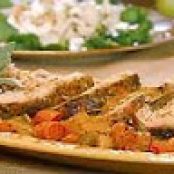 Slow-Cooker Parmesan-Sage Pork Loin and Watercress Salad with Sliced Pears, Goat Cheese and Toasted