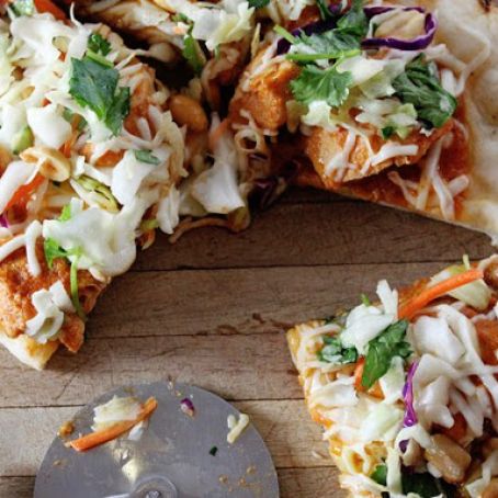 Indian Butter Chicken Naan Pizza with Lime & Peanut Slaw