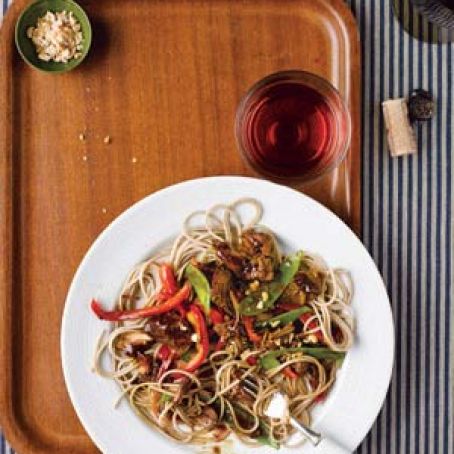 Slow-Cooker Asian Pork With Snow Peas, Red Peppers, and Soba Noodles