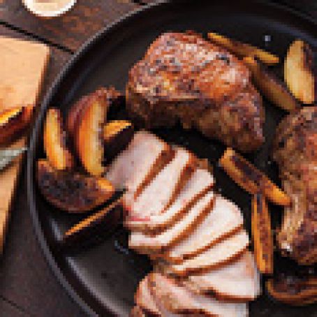 Grilled Pork Chops and Peaches with Pole Beans