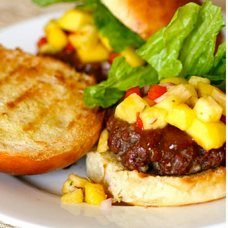 Teriyaki Burgers with Mango Pineapple Salsa