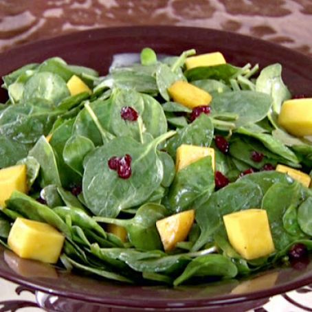 Spinach Salad with Mangos, Dried Cranberries and Chocolate Vinaigrette