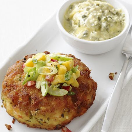 CAKES*****Canned Salmon Patties w/Spicy-Sweet Yogurt Dressing