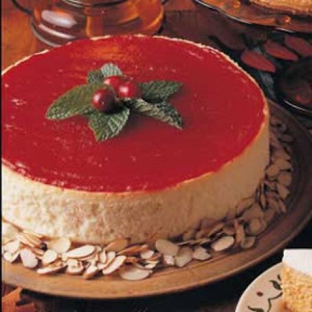 Vanilla Bean Cheesecake with Cranberry Jewel Topping