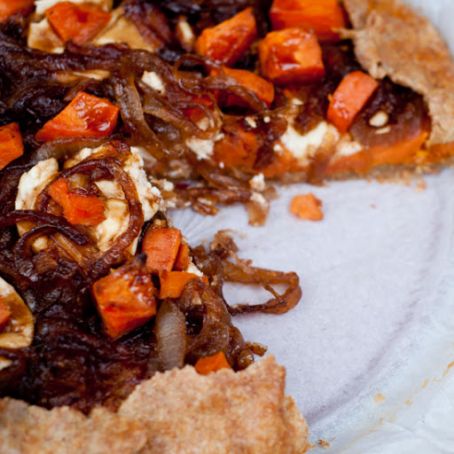 Sweet potato galette with balsamic-­caramelized onions and goat cheese