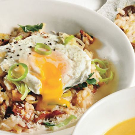 Bacon and Leek Risotto with Poached Egg