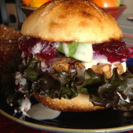 Yummy Yamburgers with Creamy Roasted Sesame Dressing  and Cranberry Sauce