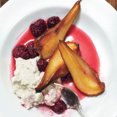Roasted Pears with Blackberries, Ricotta, & Lavender Sugar