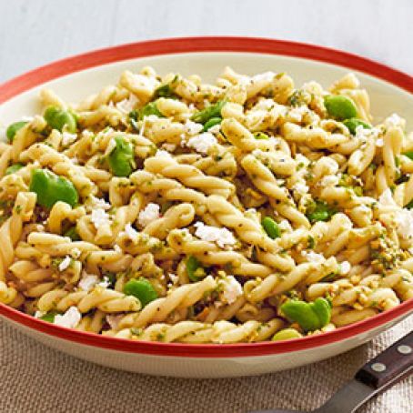 Fava-Bean Pasta Salad with Garlic-Scape Pesto