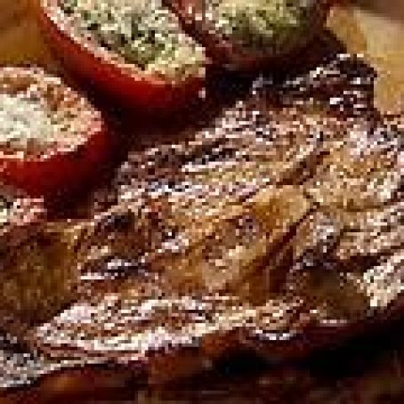 Pork Steaks with Homemade Barbecue Sauce, Texas Style Yukon Gold Potato Frites, and Grilled Chayote