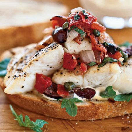 Grilled Catfish with Olive-Tomato Relish