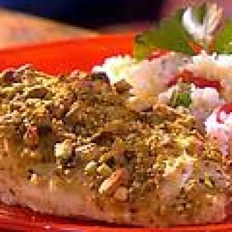 Roasted Chicken with Goat Cheese-Macadamia Nut Crust and Parsley-Pimento Couscous