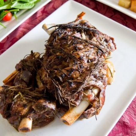 Slow roast lamb shoulder with rosemary and garlic recipe