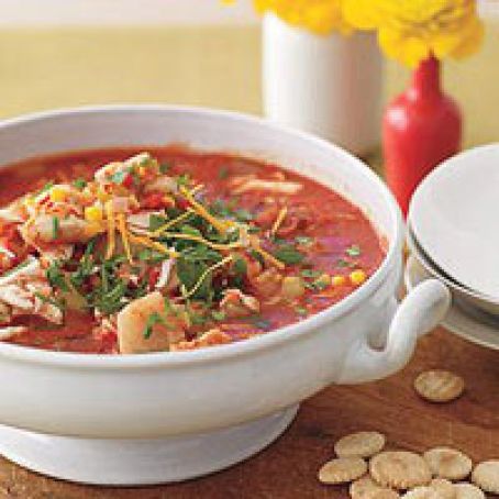 Sweet Red Chowder with Leek, Corn and Crab