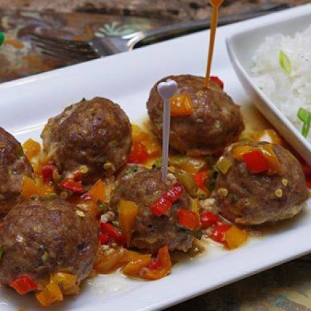 Baked Asian Meatballs with Veggies in Light Teriyaki Sauce