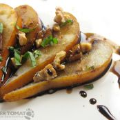 Sauteed Bosc Pears With Toasted Walnuts, Balsamic Reduction and Basil