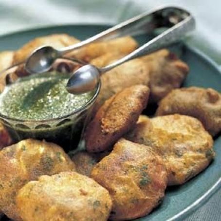 Spicy Potato Fritters with Green Chutney