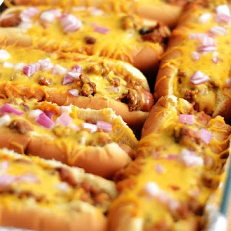 OVEN BAKED CHILI CHEESE DOGS