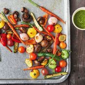 Grilled Baby Veggies with Arugula-Mint Pesto Sauce