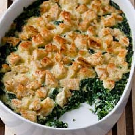 Baby Spinach and Garlic Bread Pudding
