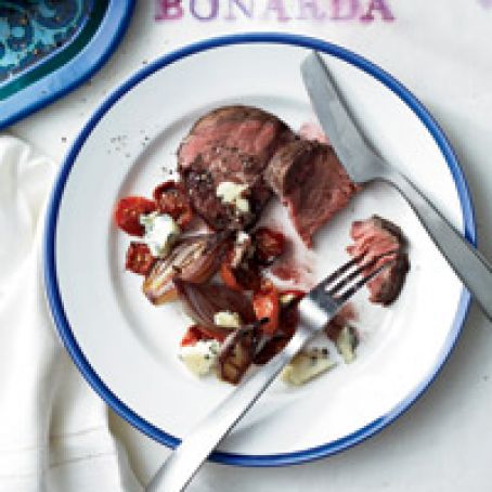 Beef Tenderloin with Tomatoes, Shallots and Maytag Blue