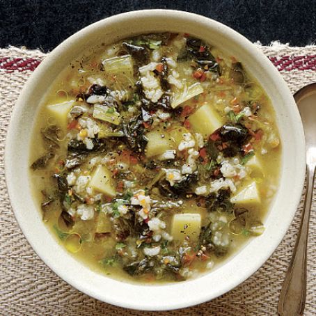 Summer Greens and Rice Soup