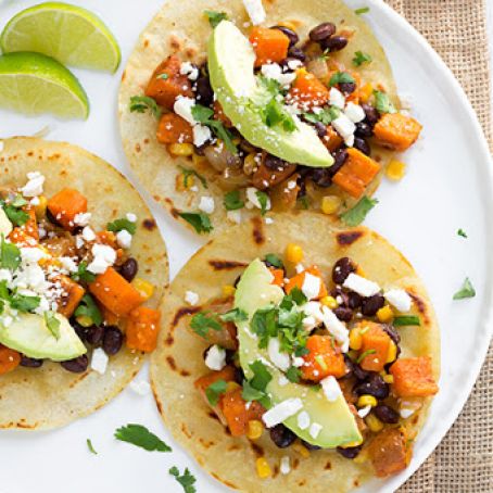 Honey-Lime Sweet Potato, Black Bean & Corn Tacos