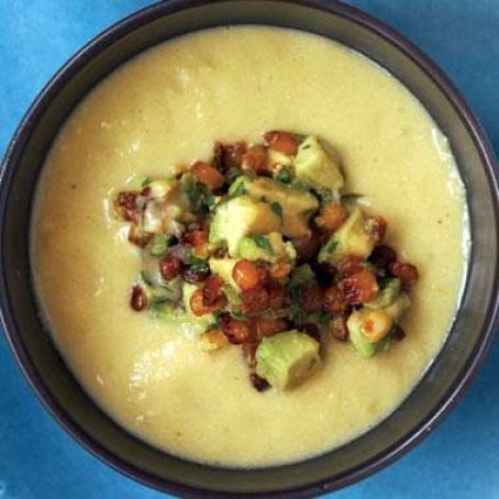 FRESH CORN SOUP w/ROASTED CORN GUAC