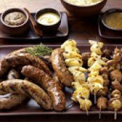 SAUSAGE MEDLEY WITH MUSHROOM AND ONION KABOBS