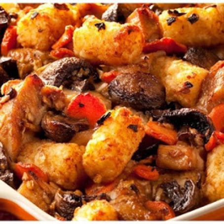 Tater Tots Potatoes and Carrot Dots with Chicken