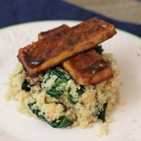 Baked Tofu & Quinoa with Chickpeas and Spinach