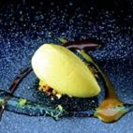 Smoked Corn Sorbet with Lemon Toffee and Chocolate