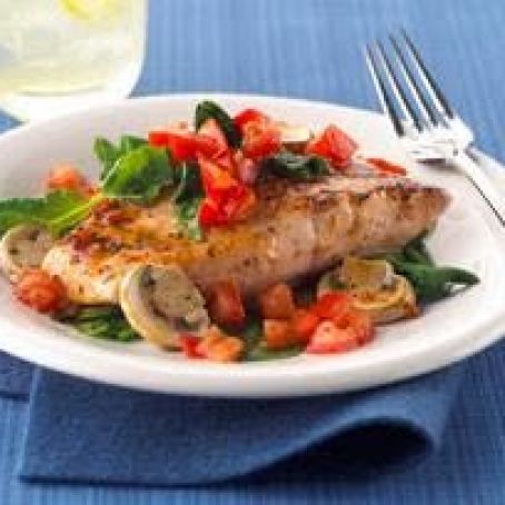 Baked Salmon with Tomatoes, Spinach & Mushrooms