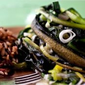 STIR FRIED LEEKS w/AMARANTH & GREEN GARLIC