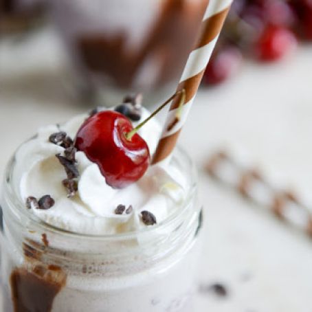 Roasted Cherry Bourbon Milkshakes with Hot Fudge