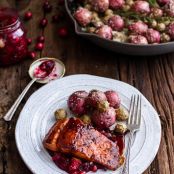 Maple Bourbon Glazed Salmon w/Sweet Cranberry-Apple Chutney + Salt Roasted Potatoes