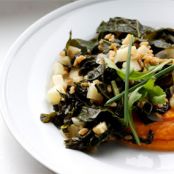 Farro with Sweet Potatoes Braised Kale