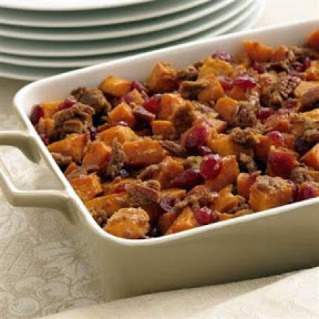 Roasted Sweet Potatoes with Cinnamon Pecan Crunch