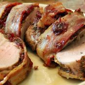 Bacon-Wrapped Pork Tenderloin with Cherries