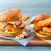 Beer Battered Shrimp Sandwiches/Sliders with Malt Vinegar Slaw